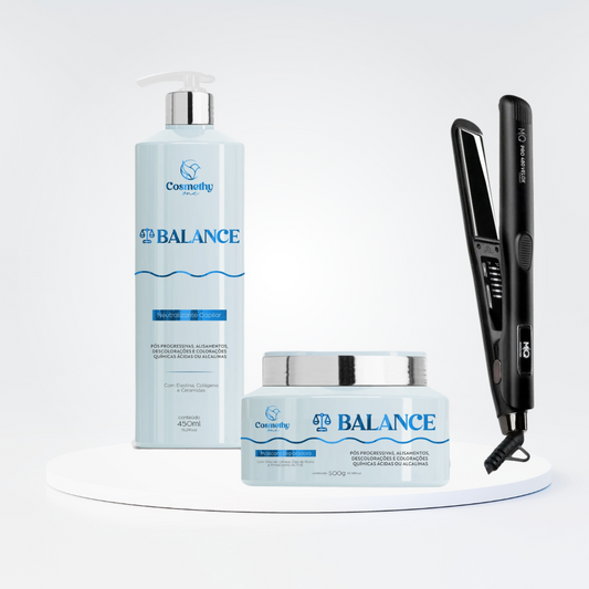 Kit Restauração Profunda Balance + Prancha Profissional MQ Pro 480 Velox